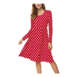 MLANM Womens Casual Long Sleeve Crewneck Dress, Flowy, RedDot, M