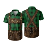 MOKBAY Oktoberfest Mens Bavarian Plaid Trachten Shirt Pink XXL