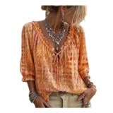 MOKBAY Polka Dot Crochet Blouse, Longline Oversized Cotton, XL Orange