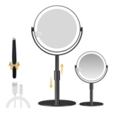 MOMOKUBA 20X Lighted Magnifying Mirror, Height-Adjustable, Double-Sided, Black