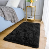 MOONLIGHT20015 Rugs Living Room Black Area Rugs for Bedroom Non Slip Fluffy Shaggy Rug Super Soft Small Thick Pile Non-Shedding Plush Carpet for Lounge, 60cm x 110cm