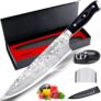 MOSFiATA Chef Knife, Ultra Sharp Kitchen Knife 8 inch, Premier High Carbon German EN1. 4116 Stainless Steel, Full Tang Blade Pro Chopping Cooking Knives with Sharpener Finger Guard Gift Box