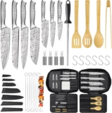 MOSFiATA Kitchen Knife Set, 39PCS Portable Chef Knife Set with Backpack 7 Professional Sharp Knives, BBQ Grilling Tool Kit, Cooking Spatula Spoon Anti-Scalding Clip, Sharpener Sheath Storage Bag