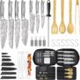 MOSFiATA Kitchen Knife Set, 39PCS Portable Chef Knife Set with Backpack 7 Professional Sharp Knives, BBQ Grilling Tool Kit, Cooking Spatula Spoon Anti-Scalding Clip, Sharpener Sheath Storage Bag