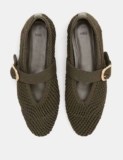 M&S Buckle Flat Mary Jane Ballet Pumps, Olive – Free C&C