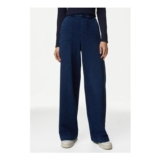 M&S Denim Elasticated Waist Wide Leg Trousers in Medium Blue