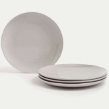 M&S Set of 4 Stoneware Dinner Plates / Pasta Bowls (Natural / Sage)