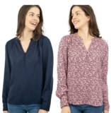 M&S Womens Blouse Top Navy Blue Jacquard Pink Floral Cuff Buttons V Neck – New without tags Quality Brands Outlet