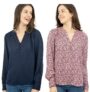 M&S Womens Blouse Top Navy Blue Jacquard Pink Floral Cuff Buttons V Neck – New without tags Quality Brands Outlet