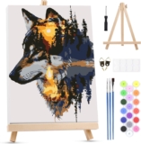 MXJSUA Forest Wolf Framed Paint by Numbers for Adults Beginners, Easy Adults Paint-by-Number Kits on Canvas with Easel, Acrylic Number Painting Crafts Gifts for Home Decor, 20x30cm