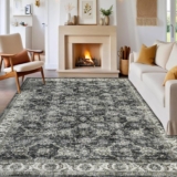 Machine Washable Rugs 120x170cm, Low-Pile Oriental Carpet Bedroom, Vintage Distressed Area Rug Living Room, Non-Slip Traditional Carpets for Dining Room Home Office, Grey