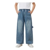 Maeau Boys Baggy Cargo Jeans Elastic Waist Wide Leg