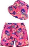 Maeau Boys Swimming Trunks with Bucket Hat Set of 2 Kids Board Shorts Sun Hat Beach Quick Dry Boys Swim Shorts for Summer Beach Holiday