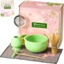 Maestri House Matcha Whisk Set, 7 Pcs of Ceramic Matcha Kit, Includes Matcha Bowl, Matcha Whisk and Holder, Tea Scoop, Scoop Rest, Steel Sifter and Tea Cloth – Gift for Matcha Lovers and Family-Green