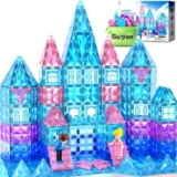 Magnetic Tiles 102pcs with 2 Stairs 2 Dolls Princess Kids Toys Ages 3-12 Magnetic Building Block for Creative Play, STEM Montessori Educational Toys for Girls & Boys Sensory Christmas Birthday Gifts