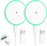Magnetic Wireless Charger iPhone 2Pack 15W Fast Mag-Safe Charger with 4FT Detachable USB C Cable for iPhone 17e/Air/17/16/15/14/13/12 Series AirPods 4/3/2 LED Magnetic Charging Pad with Dual Ports