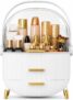 Makeup Organiser Storage Box With Drawers – Dustproof Cosmetic Organiser Case – Skincare & Beauty Storage Holder – Transparent Cover – Vanity Countertop Makeup Storage – White & Gold Design