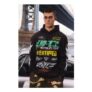 Man Black Oversized Moto Print Hoodie