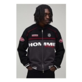 Man Boxy Fit Biker Neck Colour Block Moto Jersey Jacket