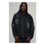 Man Boxy Rhinestone Washed Black Denim Hoodie