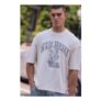 Man Ecru Oversized Boxy Exposed Seam New Jersey Print T-Shirt