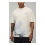 Man Floral Asymmetric Print Heavy Interlock Oversized T-Shirt