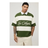 Man Los Angeles Stripe Rugby Short Sleeve Polo