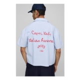 Man Oversized Boxy Capri Embroidered Stripe Shirt