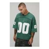 Man Oversized Boxy Seam Detail Washed 00 Print V-Neck Baseball Sports Top
