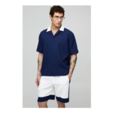 Man Oversized Pleated Short Sleeve Panel Shirt & Short Set