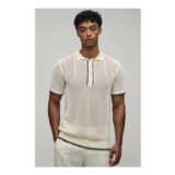 Man Regular Fit Contrast Open Stitch Knitted Polo