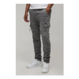 Man Skinny Stacked Ruched Strap Cargo Trousers
