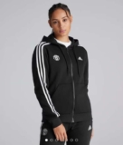 Manchester United x adidas Womens Essentials 3-Stripes Full-Zip Fleece Hoodie Black