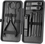 Manicure Set Nail Clippers Pedicure Kit -12PCS Stainless Steel Manicure Kit, Professional Grooming Kits, Nail Care Tools with Luxurious Travel Leather Case Gift Box (Black, 12)