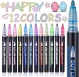 Maqhpu 12 Glitter Pens Colouring Pens, Stocking Fillers, Stocking Fillers Kids, Gifts for 6 7 8 9 10 11 12 Year Old Girls, 12 Outline Marker Pens for Arts and Crafts, Stocking Stuffers for Teen Girls