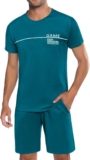 Marvmys Mens Pyjamas Set Mens Short Cotton Pjs Set Loungewear Nightwear Round Neck T-Shirt and Shorty Bottoms with Pockets S-XXL