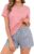 Marvmys Women Pyjamas Set Cotton Short Pjs Set Ladies Summer Nightwear V-Neck Top & Checked Drawstring Bottoms with Pockets
