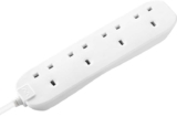 Masterplug Four Socket Extension Lead, 3 Metre Cable, Unswitched, 4-Way Plug Extension Cable, White