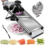 Mastertop Mandoline Slicer 5-in-1 Stainless Steel Blades Adjustable Vegetable Cutter & Safety Gloves – 41.5×13.5×13.5cm