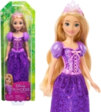 Mattel Disney Princess Rapunzel Doll, Tangled in Signature Clothing, Collectible Fashion, Poseable with Blonde Hair, Tiara Crown, Accessories, Toys for Ages 3 and Up, HLW03