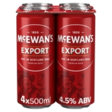 McEWANS Export Original Scottish Premium Beer, ABV 4.5% 4 x 500ml £3.51-£3.14 With Max S&S