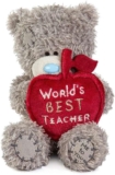 Me To You Tatty Teddy Plush 10cm-High Thank You Teacher Bear Holding Worlds Best Teacher Apple – Official Collection, Grey