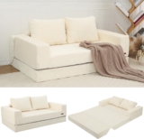 MeMoreCool Convertible Sofa Bed, Corduroy Folding Floor Boneless Couch with Back Pillows, No Assembly Fold Out Guest Bed Space Saving Sleeper Mattress for Flats Bedrooms, Beige