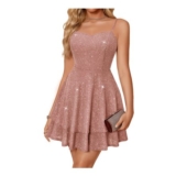 Meetjen Womens Spaghetti Straps Sequin Backless Prom Dress Pink XL