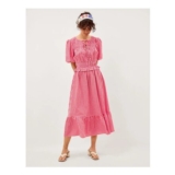 Mel Puff Sleeve Gingham Midi Dress Red