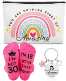 Meng Jiaran 30th Birthday Gifts for Women,Funny Makeup Bag,Socks,Keyring 30 Year Old Present for Mum Auntie Wife Girlfriend Sisters Friends