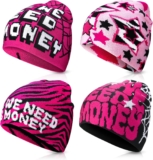 Meng Jiaran 4 Pcs Y2k Hip Hop Unisex Beanie Hat,Autumn Winter Novelty Knitted Hats,Y2k Accessories Outdoor Caps for Women Men Pink