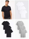 Mens Black/White Crew, Black/Grey V Neck Core Short Sleeve T-Shirt 3 Pack Sizes S-4XL Free C&C