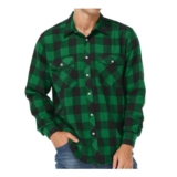 Mens Casual Button-up Flannel Plaid Shirt, Green, 3XL