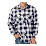 Mens Casual Button-up Flannel Plaid Shirt, Long Sleeve, Blue, M